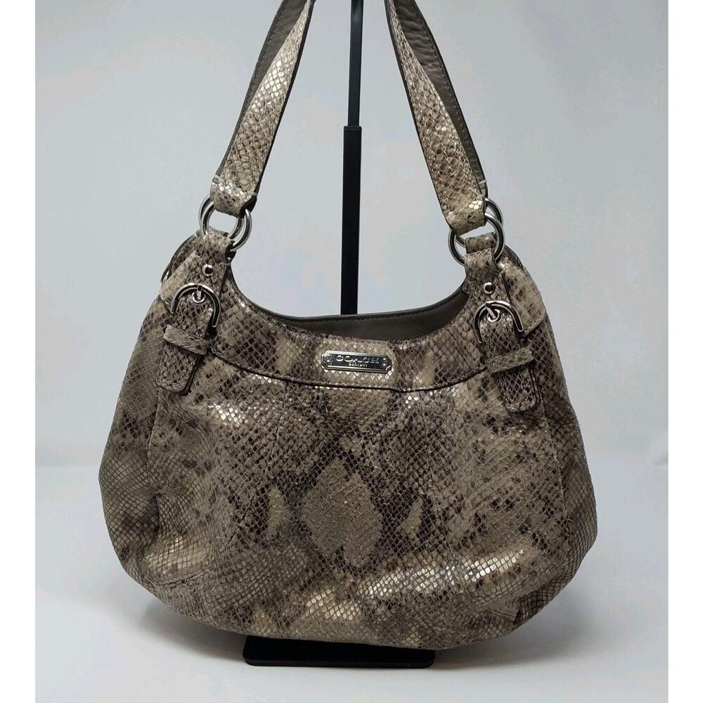 Coach Python Print Leather Hobo Shoulder Bag Gray Snake Embossed Purse